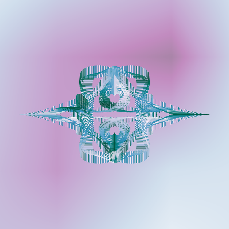 image of plot generated using the spirograph script but with blotchy colour background, background colourmap differs from curve colourmap