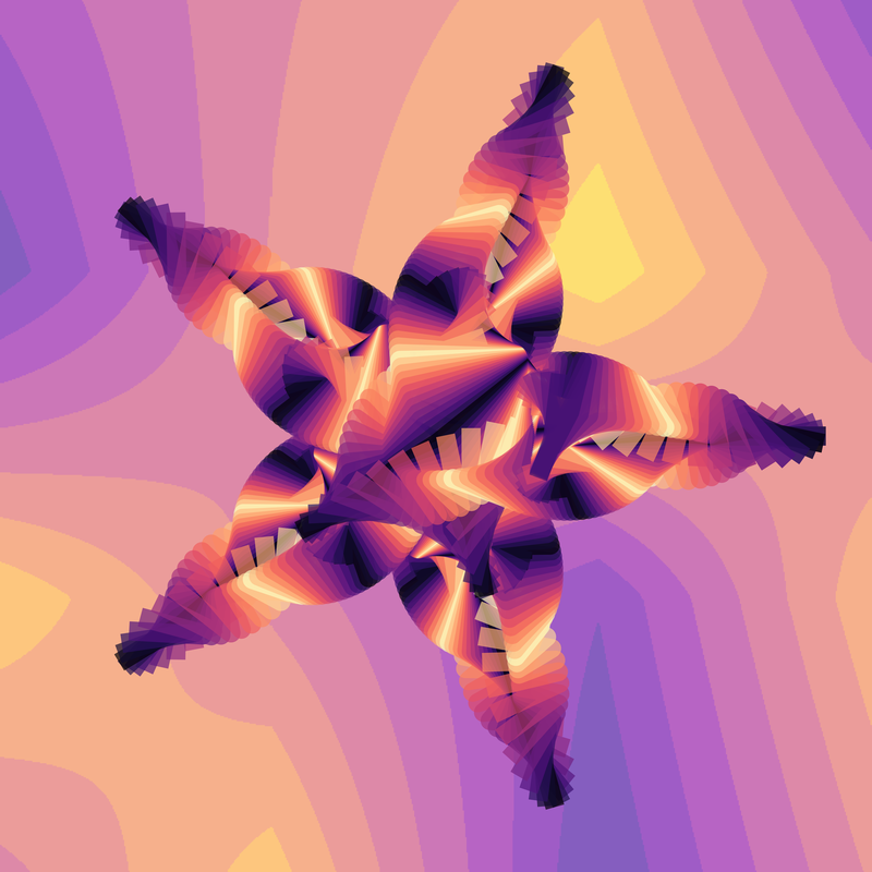 image of curve generated using the spirograph script over blotchy colour background using a custom qualitative colourmap