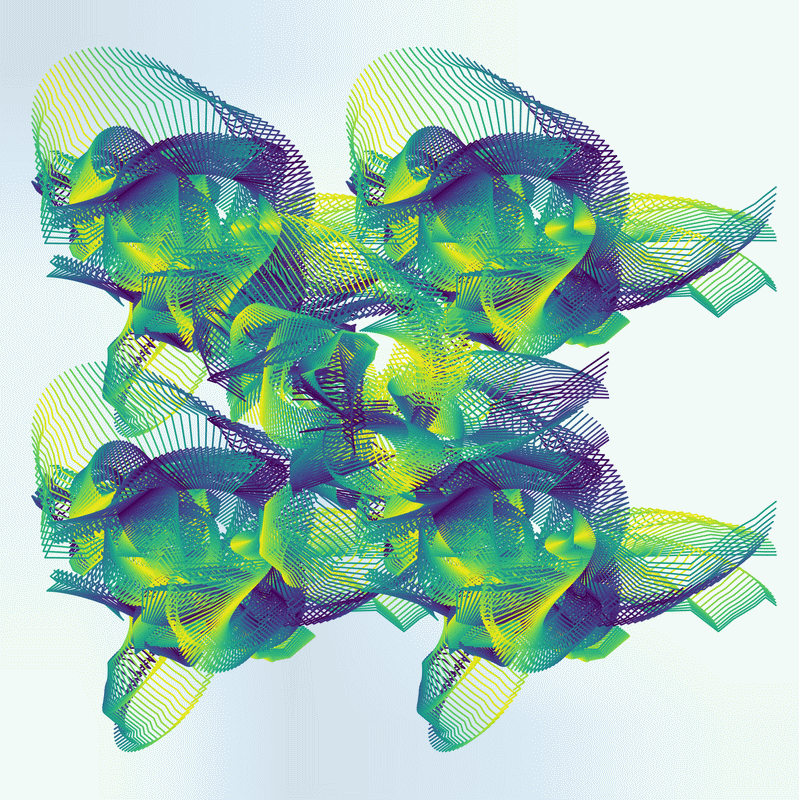 gnarly spirograph images expanded through applying 4 symmetrical linear translations