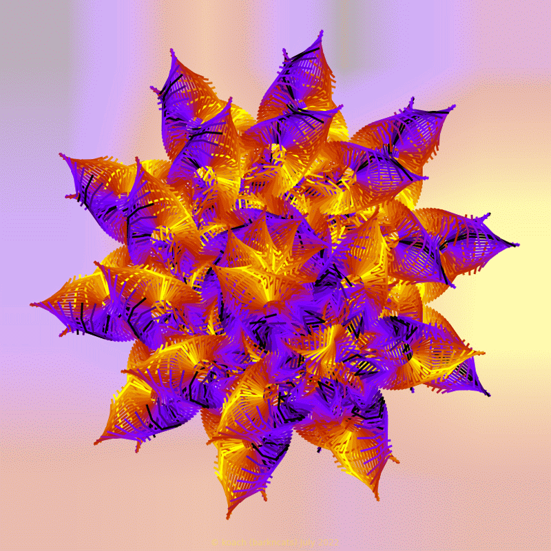 gnarly spirograph images modified with varying numbers of rotational translations and partially random rotation point