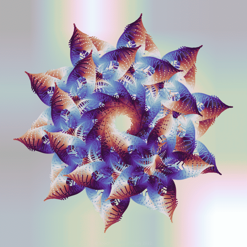 gnarly spirograph images modified with varying numbers of rotational translations and partially random rotation point