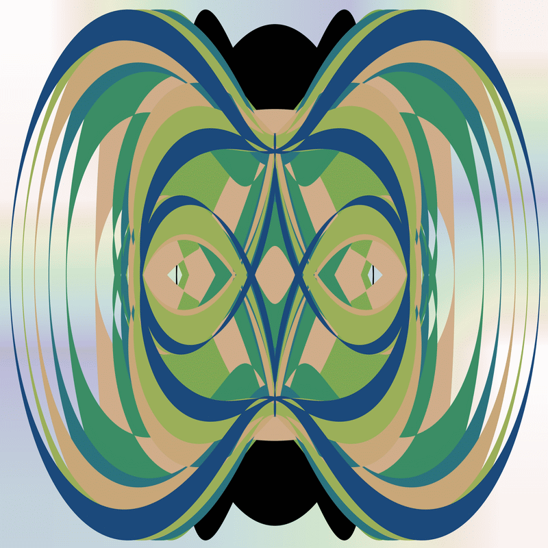 gnarly spirograph images generated with matplotlib fill_between(), with variations between which rows the colouring occurs