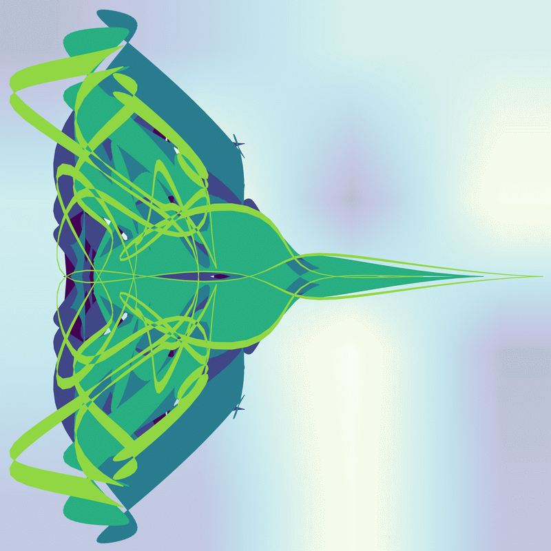 gnarly spirograph images generated with matplotlib fill_between(), with variations between which rows the colouring occurs