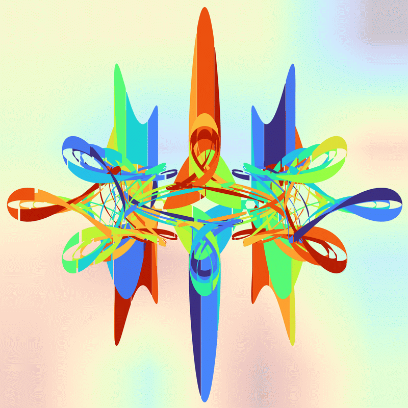 gnarly spirograph images generated with matplotlib fill_between(), with variations between which rows the colouring occurs